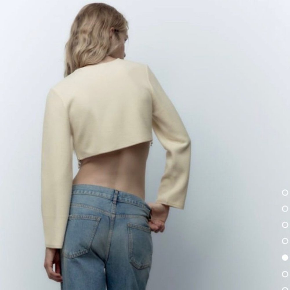 Zara Soft Ribbed Fuzzy Cropped Sweatshirt Top with Hanging Rhinestone Detail - Picture 7 of 15